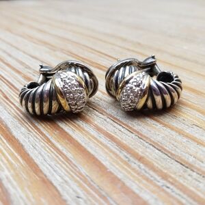 David Yurman 925 18K Gold Diamond Thoroughbred Cable Shrimp Earrings